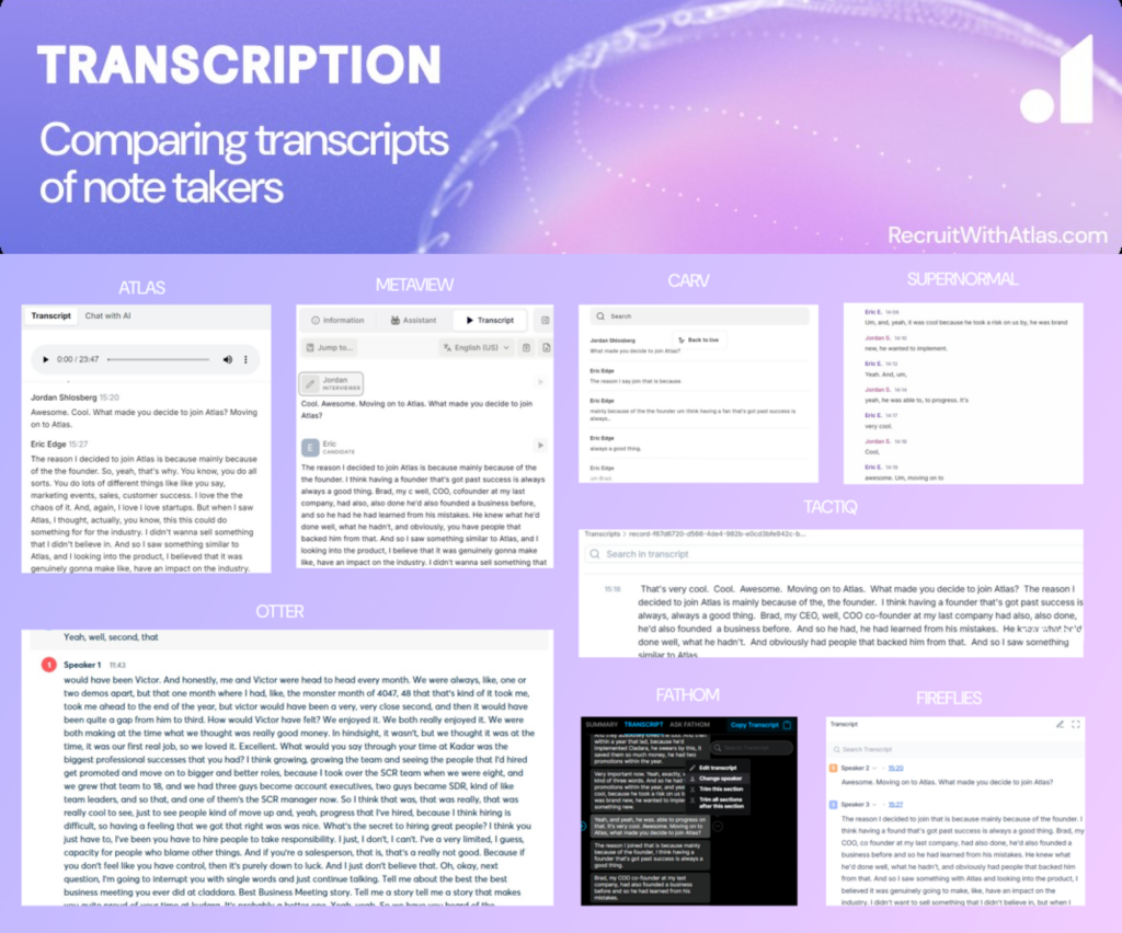 Transcript comparison of interview note taking tools