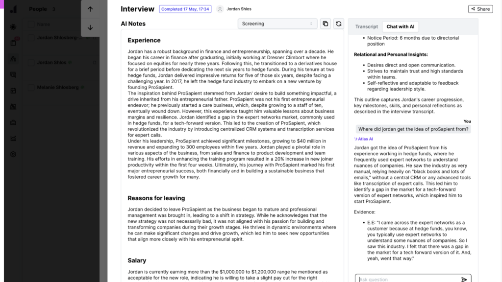 Automatic AI Interview notes in Atlas