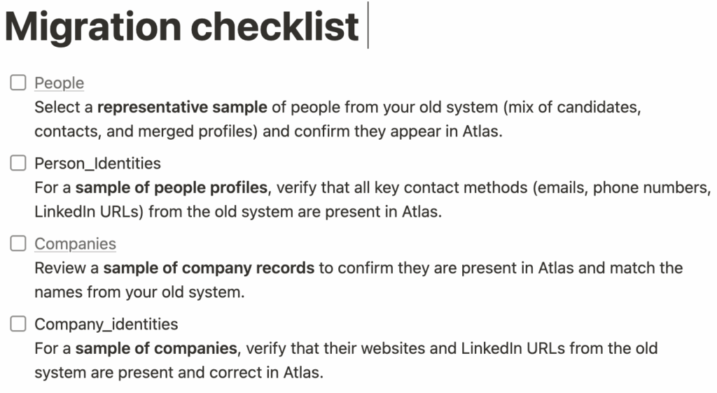 Migration checklist