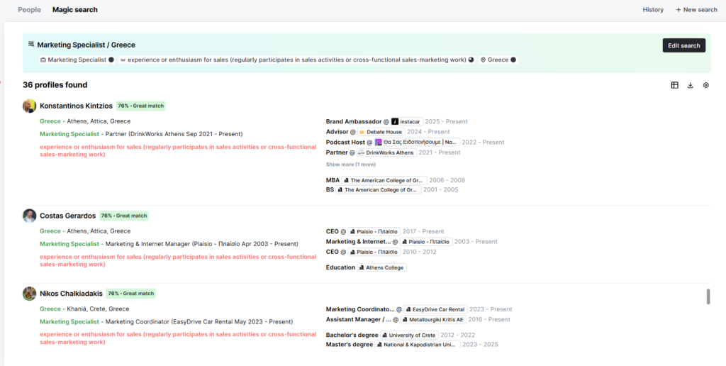 Atlas - Magic Search - Candidate Results Page