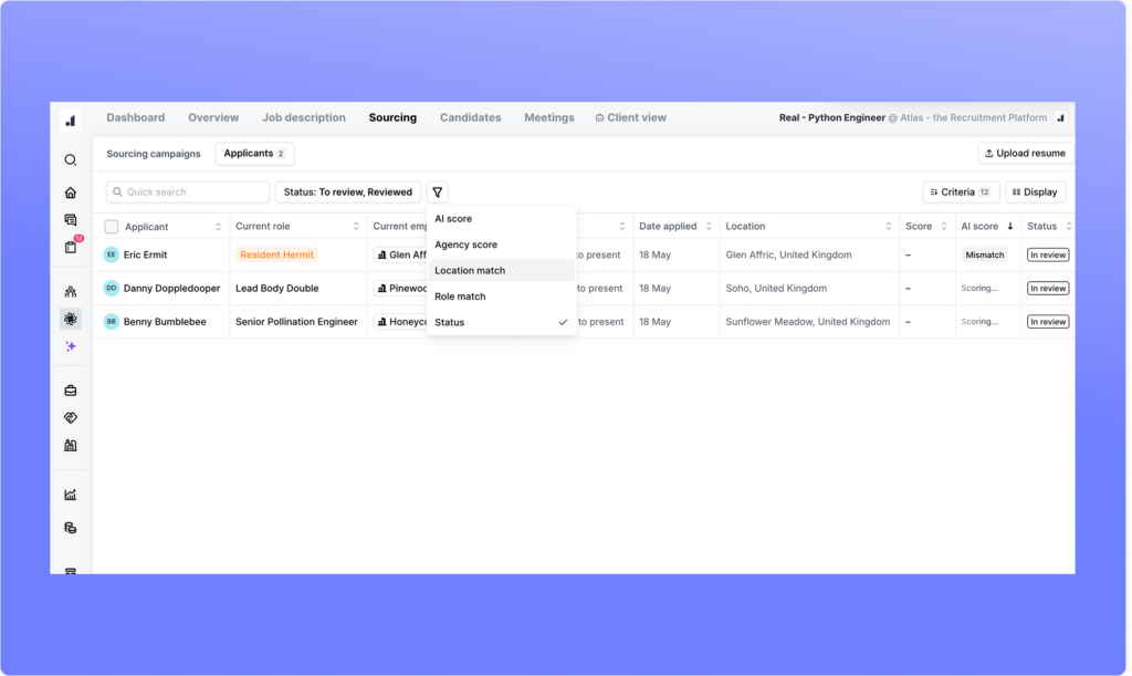 applicant screening feature