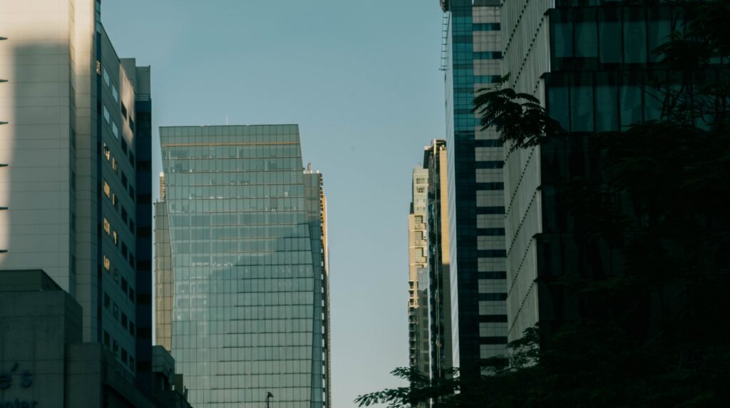 City office buildings representing the client companies a recruitment CRM should track at account level